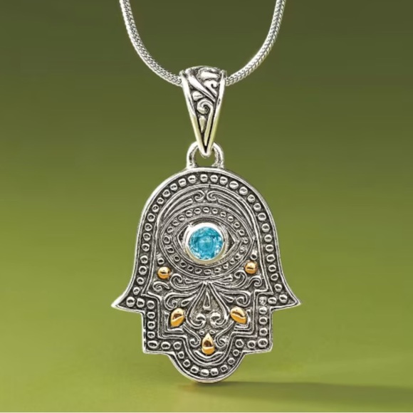 Samuel B. Balinese Blue Topaz Hamsa Hand Pendant - Picture 3 of 9